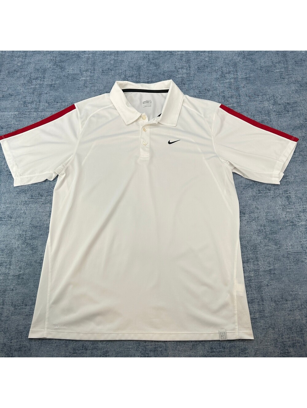 Nike Polo Shirt NikeFIT White Red Stripe Medium Vintage Athletic